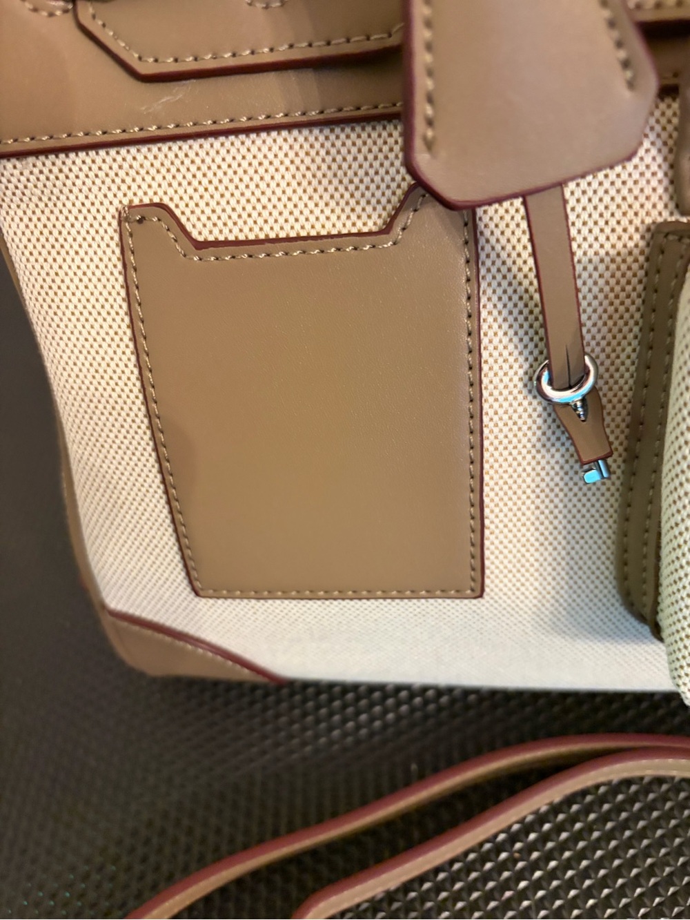 30cm Taupe and Cream Structured Canvas Tote Bag with Top Handles - Picture 4 of 13